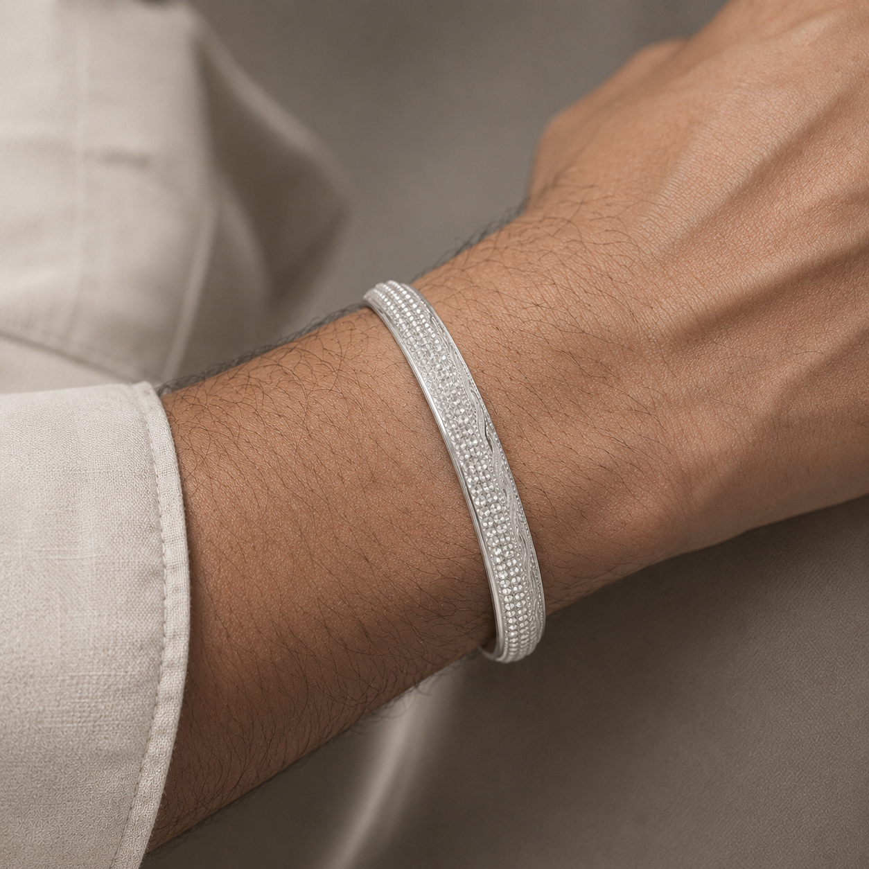 Advik Smooth Flow Silver Kada For Him