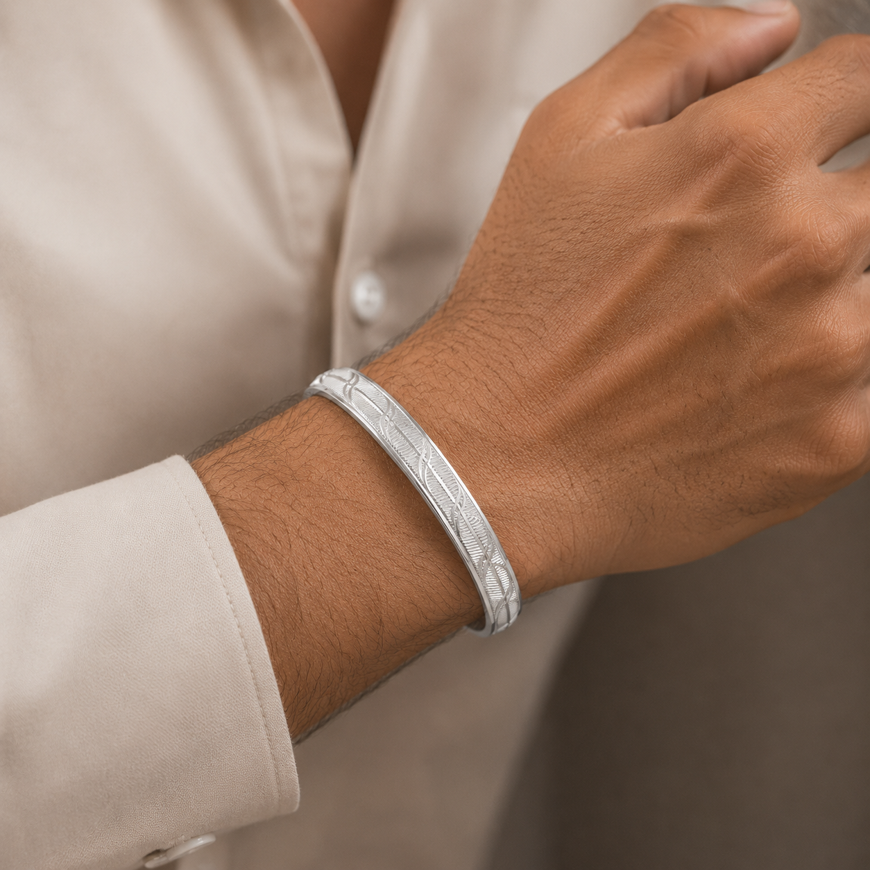 Arjun Wave Line Silver Kada For Him