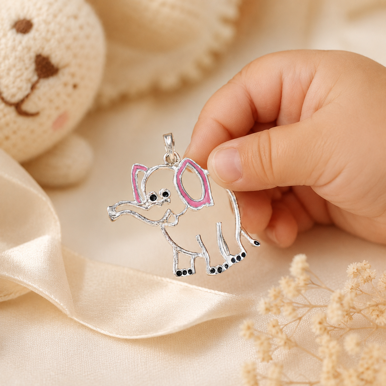 Elephant Silver Pendant For Baby