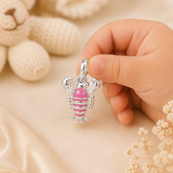 Pink Enamel Silver Pendant For Baby