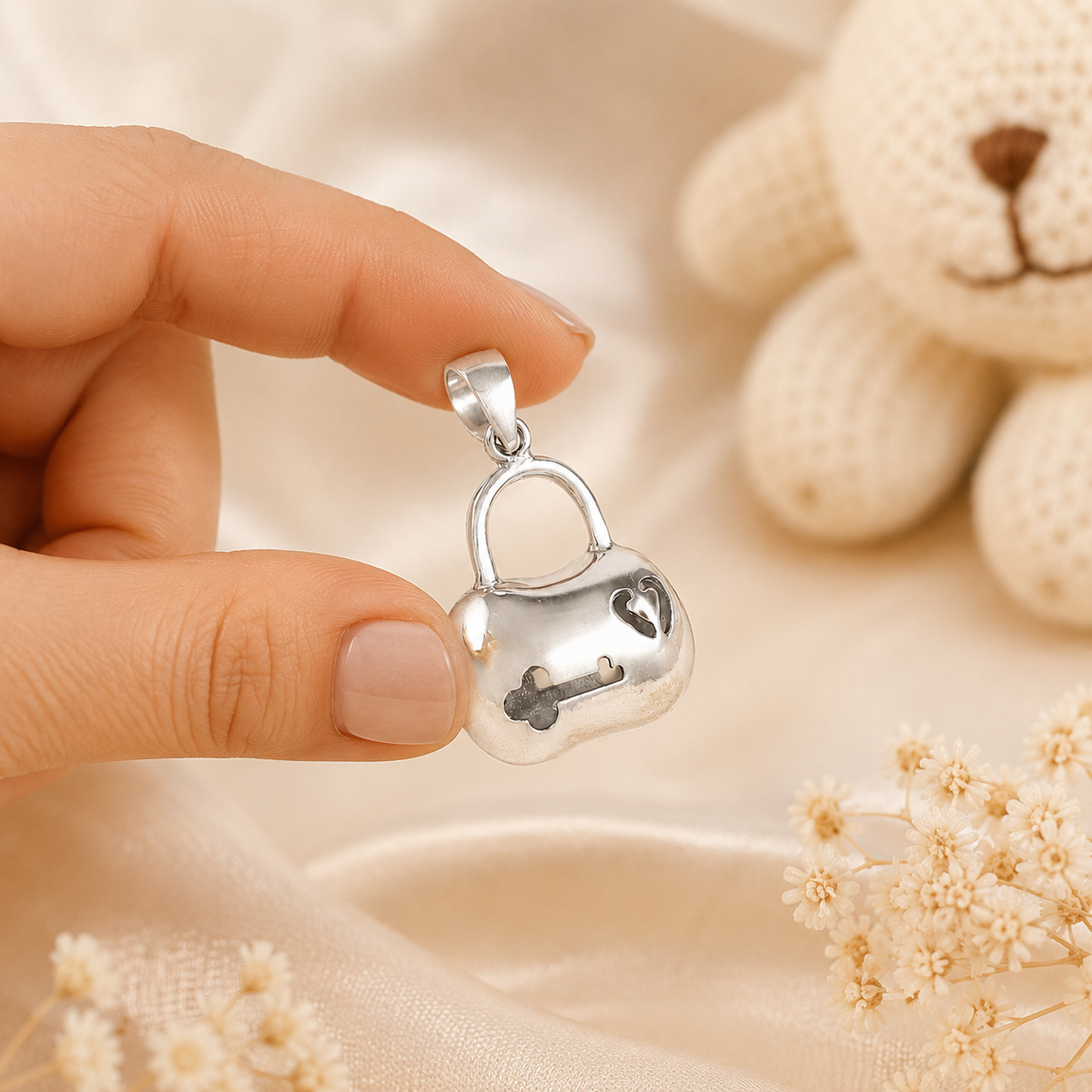 Glorious Silver Lock Pendant For Baby