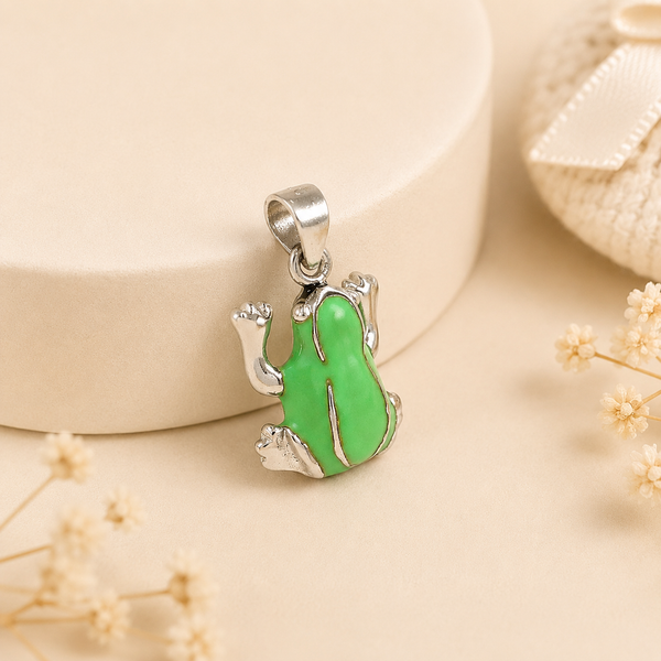 Frog Green Enamel Silver Pendant For Baby