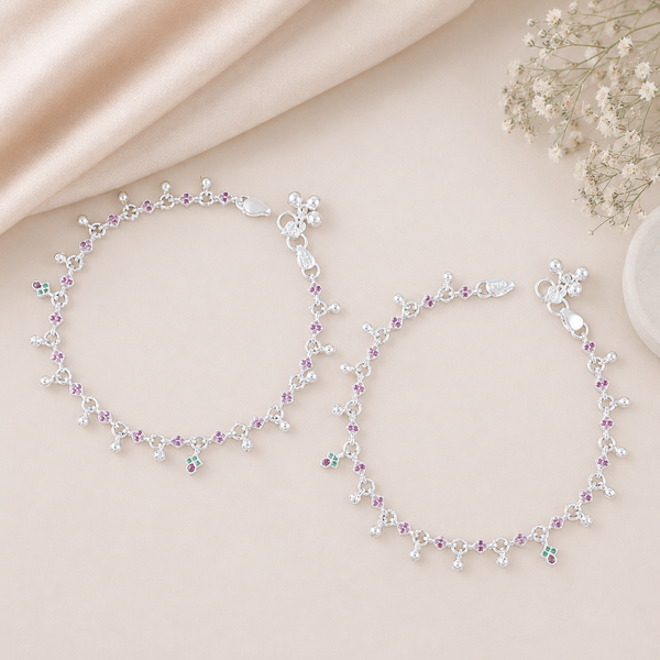 Vedika Delicate Chain Silver Anklets