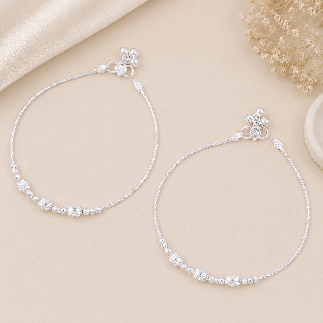Inaya Everyday Bead Silver Anklets