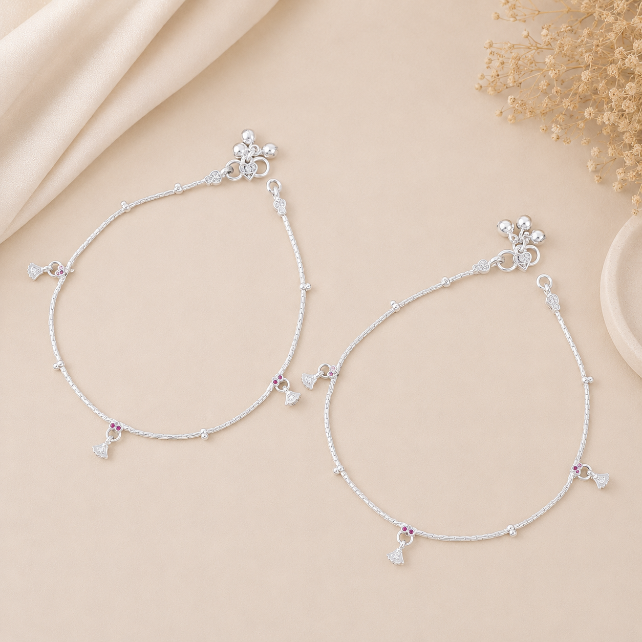 Falak Elegant Dangle Silver Anklets