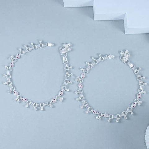 Zariya Pink Glow Silver Anklets