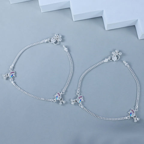 Kiara Peacock Charm Silver Anklet