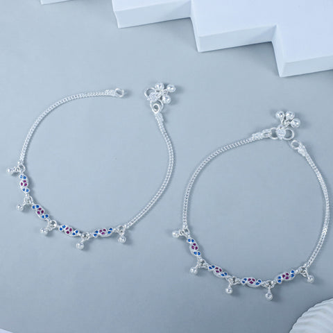 Charvi Color Pop Ghungroo Silver  Anklet