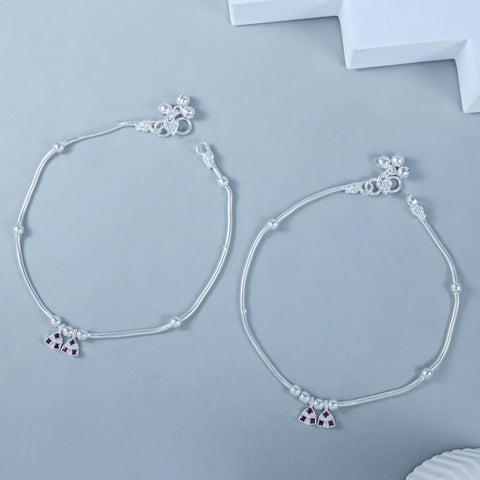 Tara Chic Ruby Chain Silver Anklet