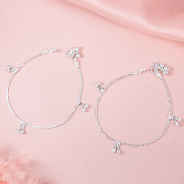 Mahira Simple Charm Drop Silver Anklets