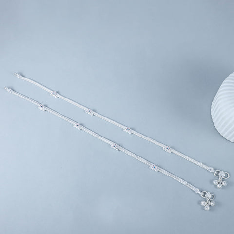 Tanvi Floral Charm Chain Silver Anklet