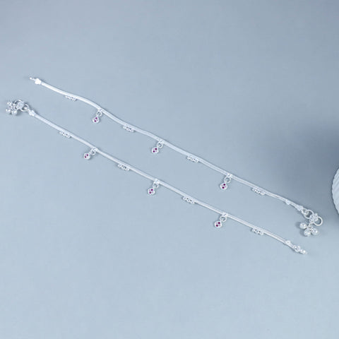 Lavanya Subtle Heart Charm Silver Anklet