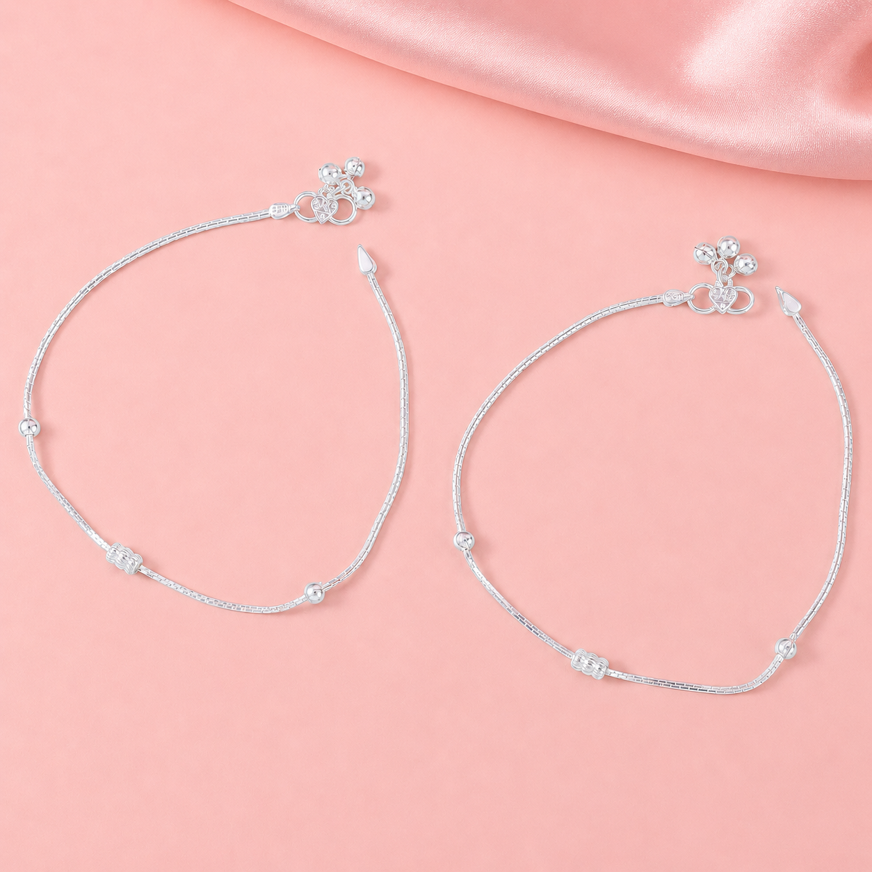 Aisha Minimal Bead Chain Silver Anklets