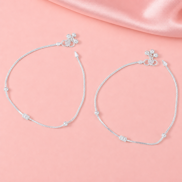 Aisha Minimal Bead Chain Silver Anklets