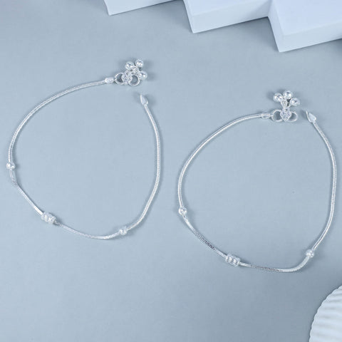 Aisha Minimal Bead Chain Silver Anklet