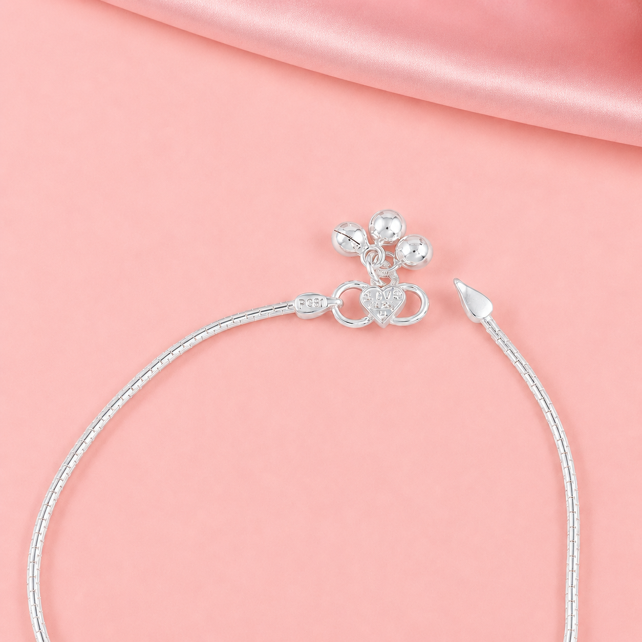 Aisha Minimal Bead Chain Silver Anklets