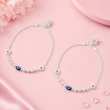 Floral Eye Bead Silver Anklets