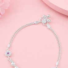 Floral Eye Bead Silver Anklets