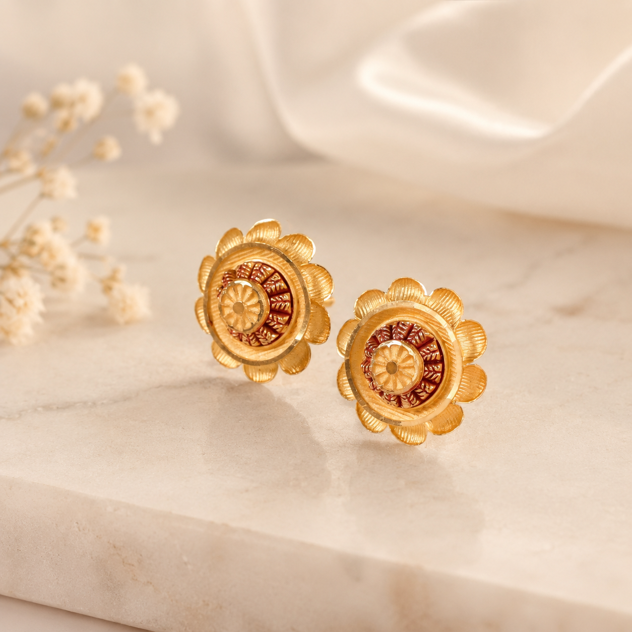 Varnika Sunflower Charm  Gold Earrings
