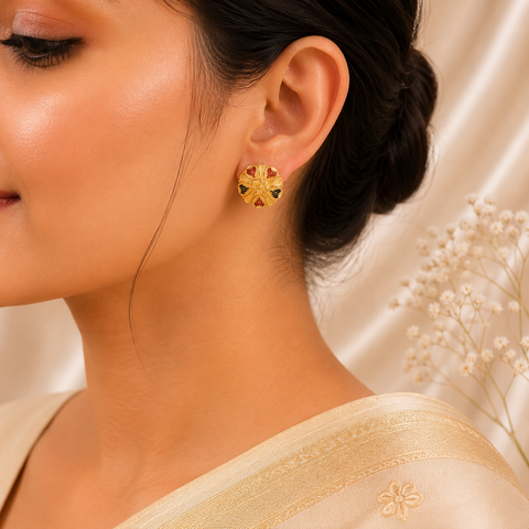 Eshika Multicolor Bloom  Gold Earrings