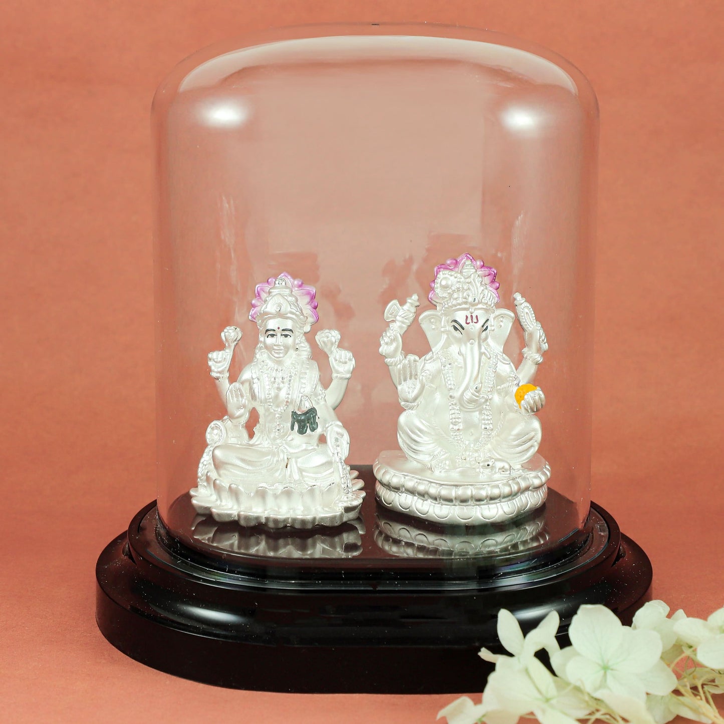 Classy Lakshmi-Ganesha Silver Idol