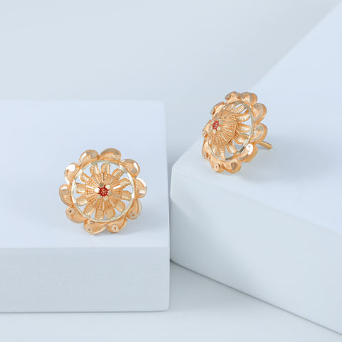 Prisha Floral Wheel Gold Earrings