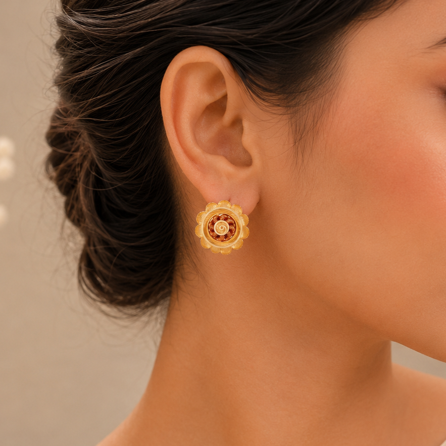 Elvika Spiral Floral Gold Earrings