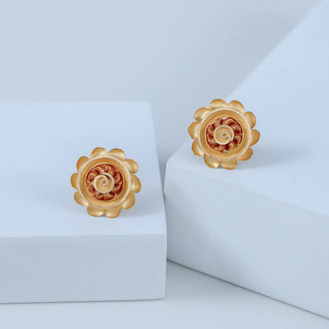 Elvika Spiral Floral Gold Earrings