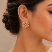 Gayatri Red Floral  Gold Earrings