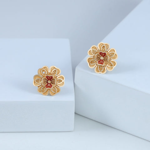 Gayatri Red Floral  Gold Earrings