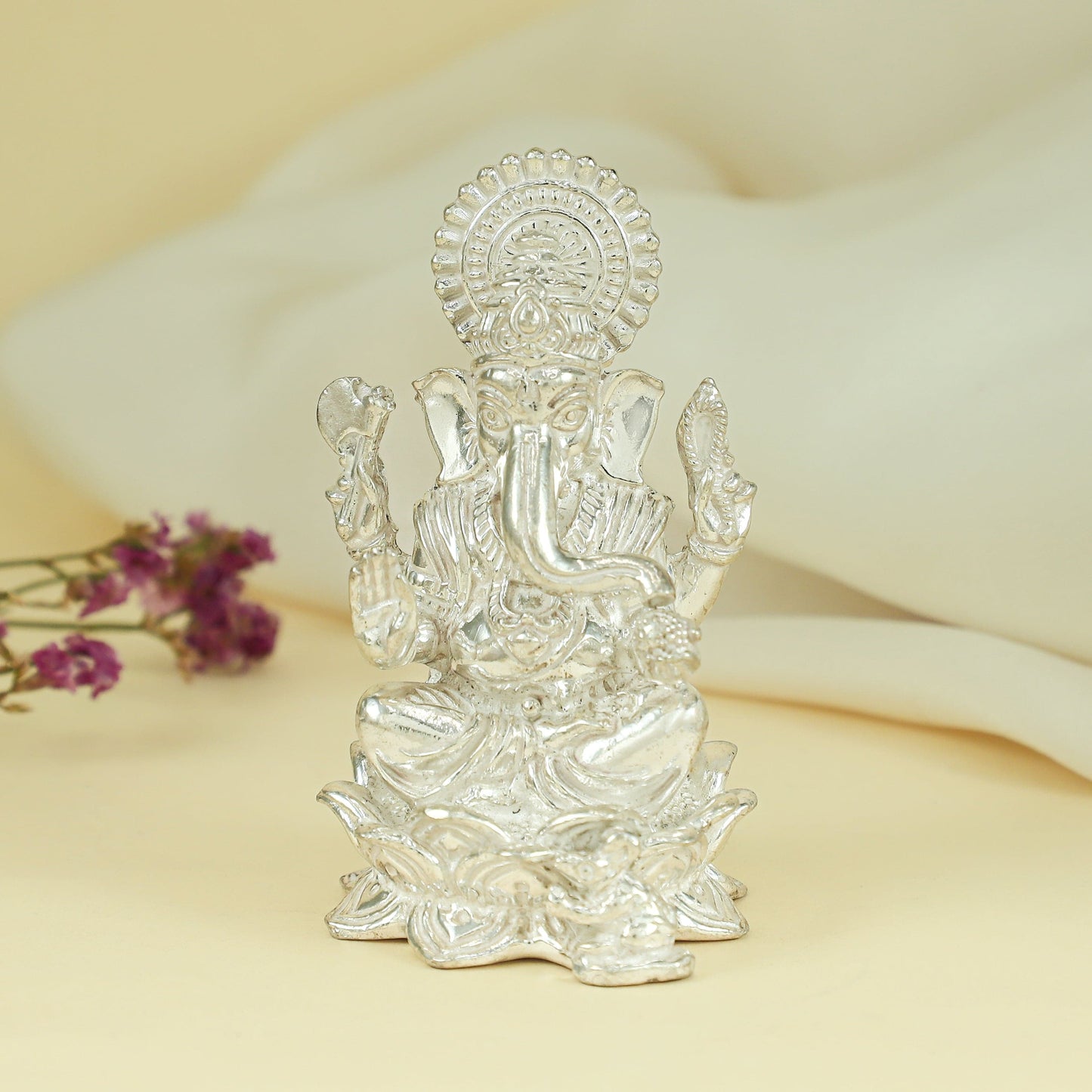 Pleasing Ganesha Silver Idol