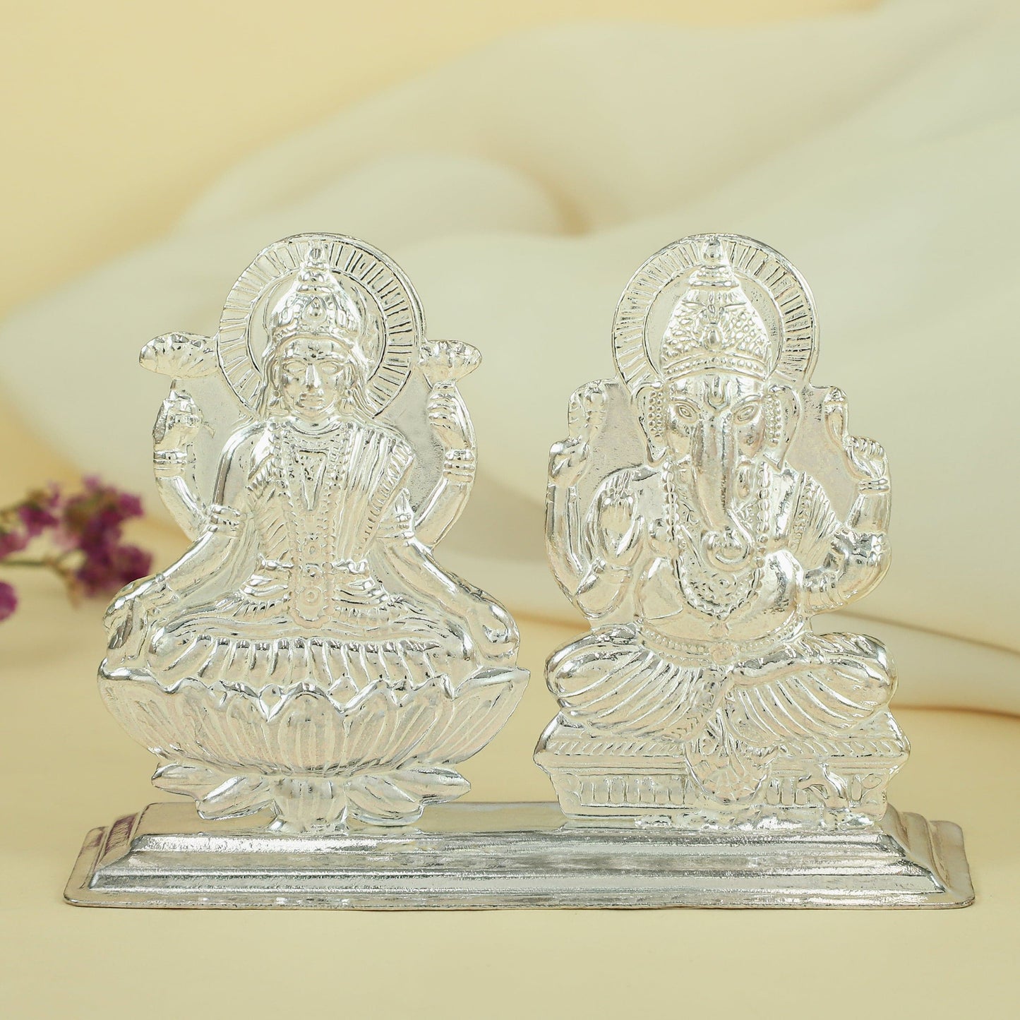 Pleasing Laxmi-Ganesh Silver Idol