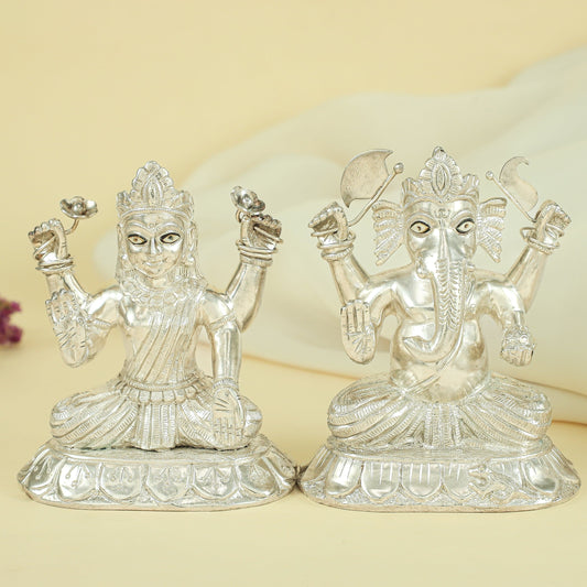 Alluring Laxmi-Ganesh Silver Idol