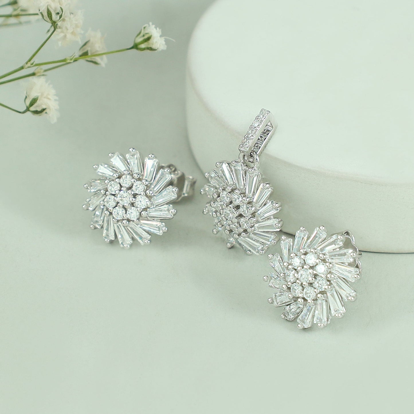 Adhya Alluring Silver CZ Pendant Set