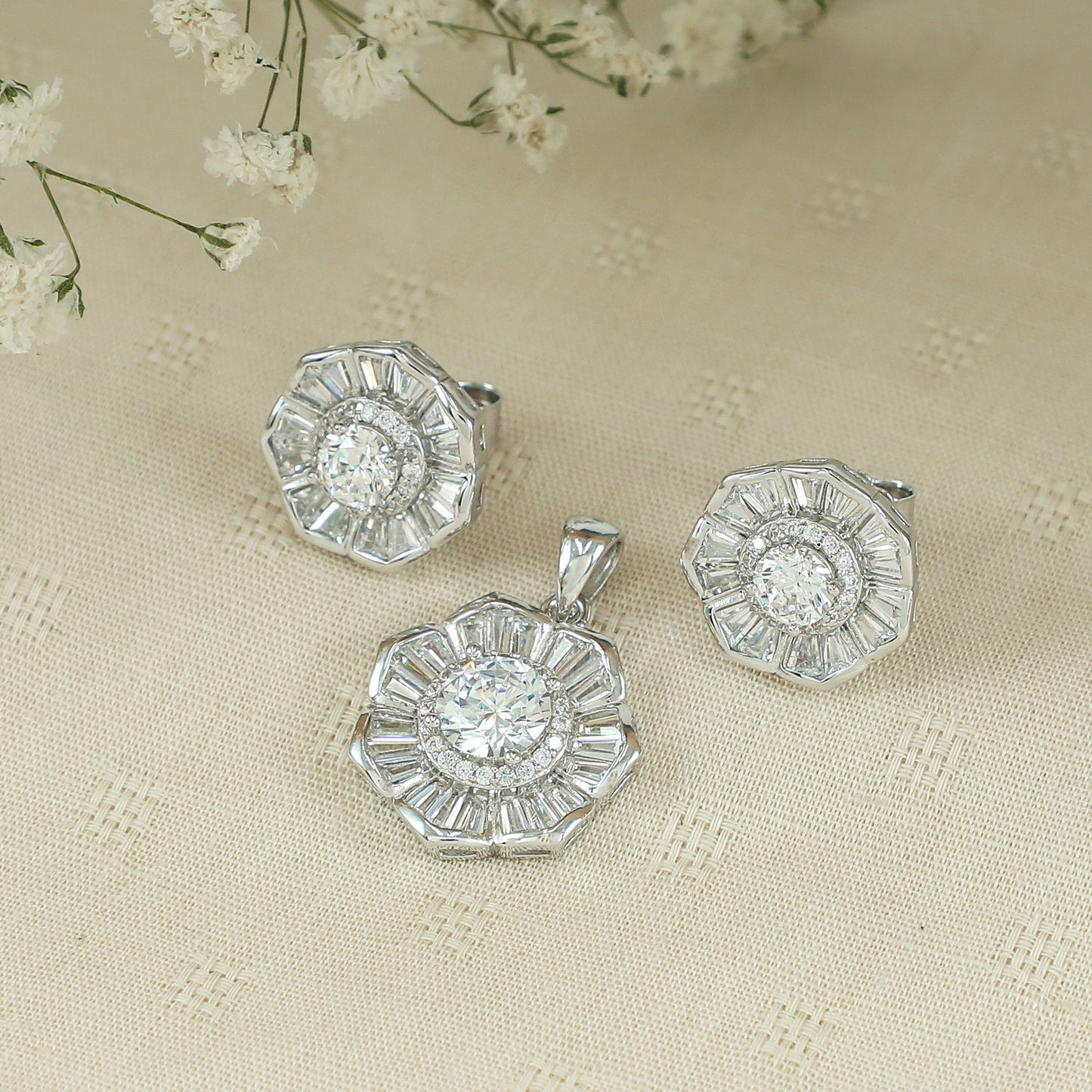 Privika Silver CZ Pendant Set