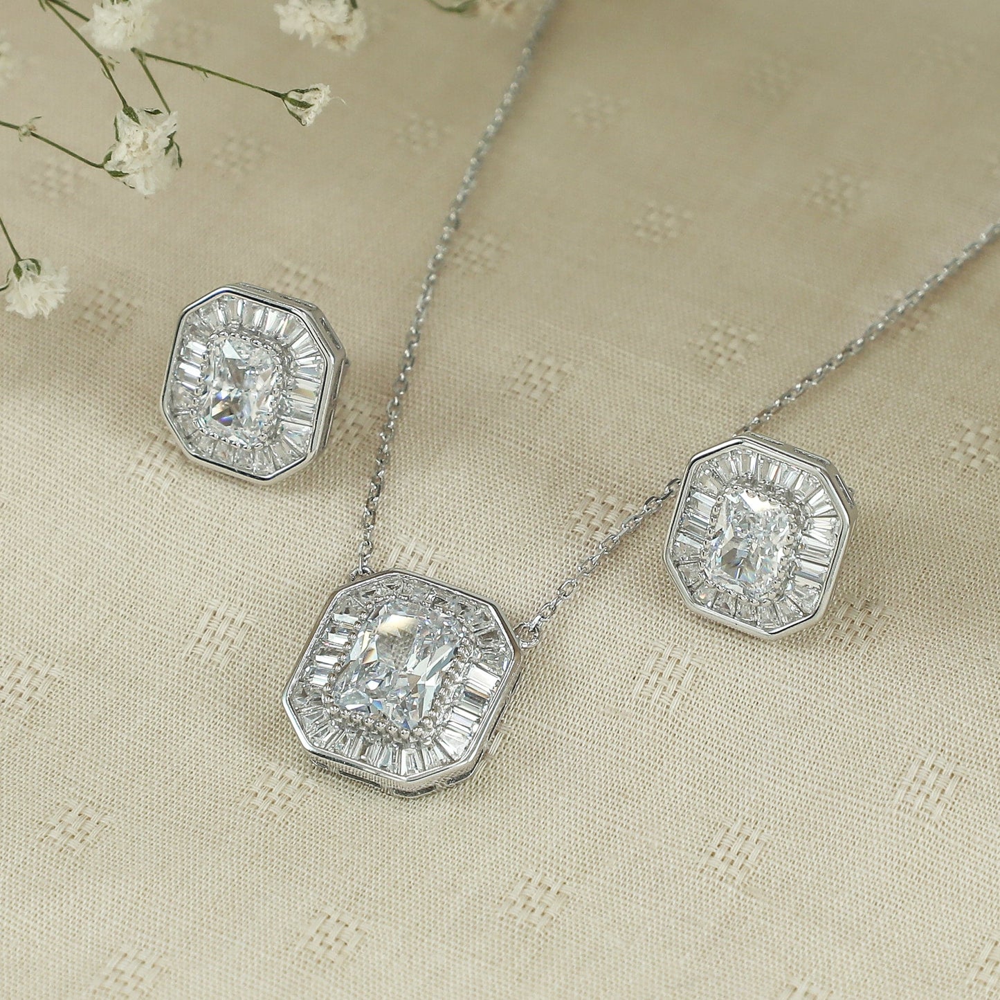 Damini Silver CZ Pendant Set