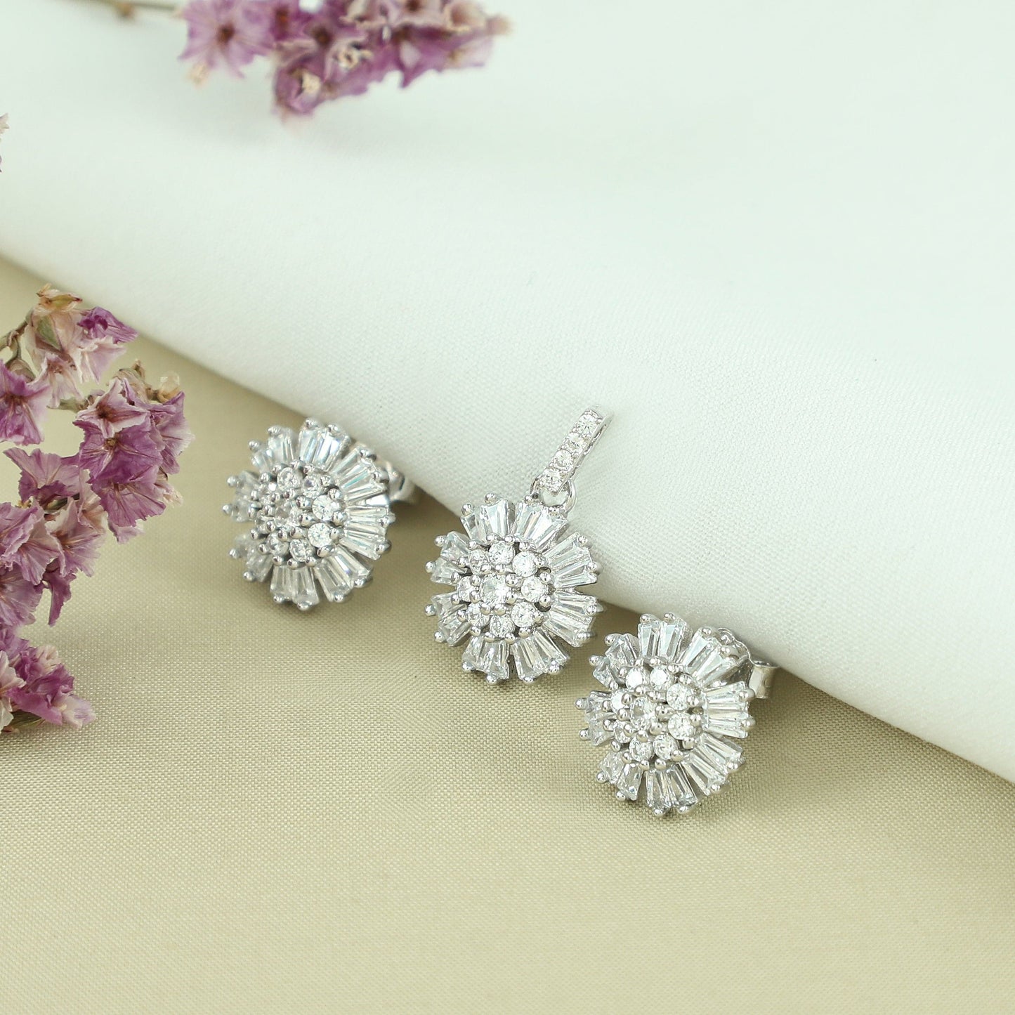 Bhawna Silver CZ Pendant Set