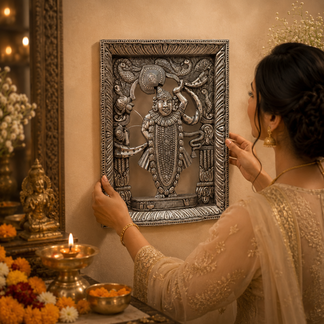 Beautiful Shree Nath Silver Idol