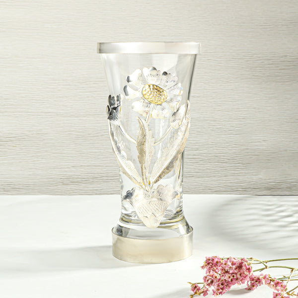 Charming Floral Silver Glass