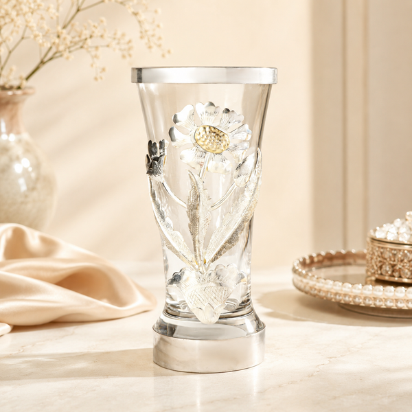 Charming Floral Silver Glass