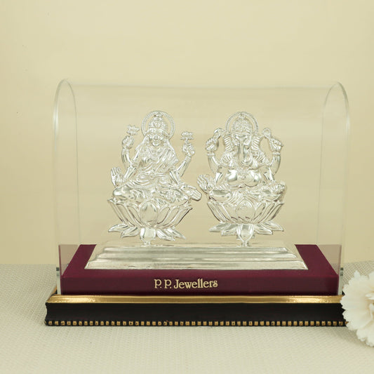 Lovely Laxmi-Ganesha Silver Idol