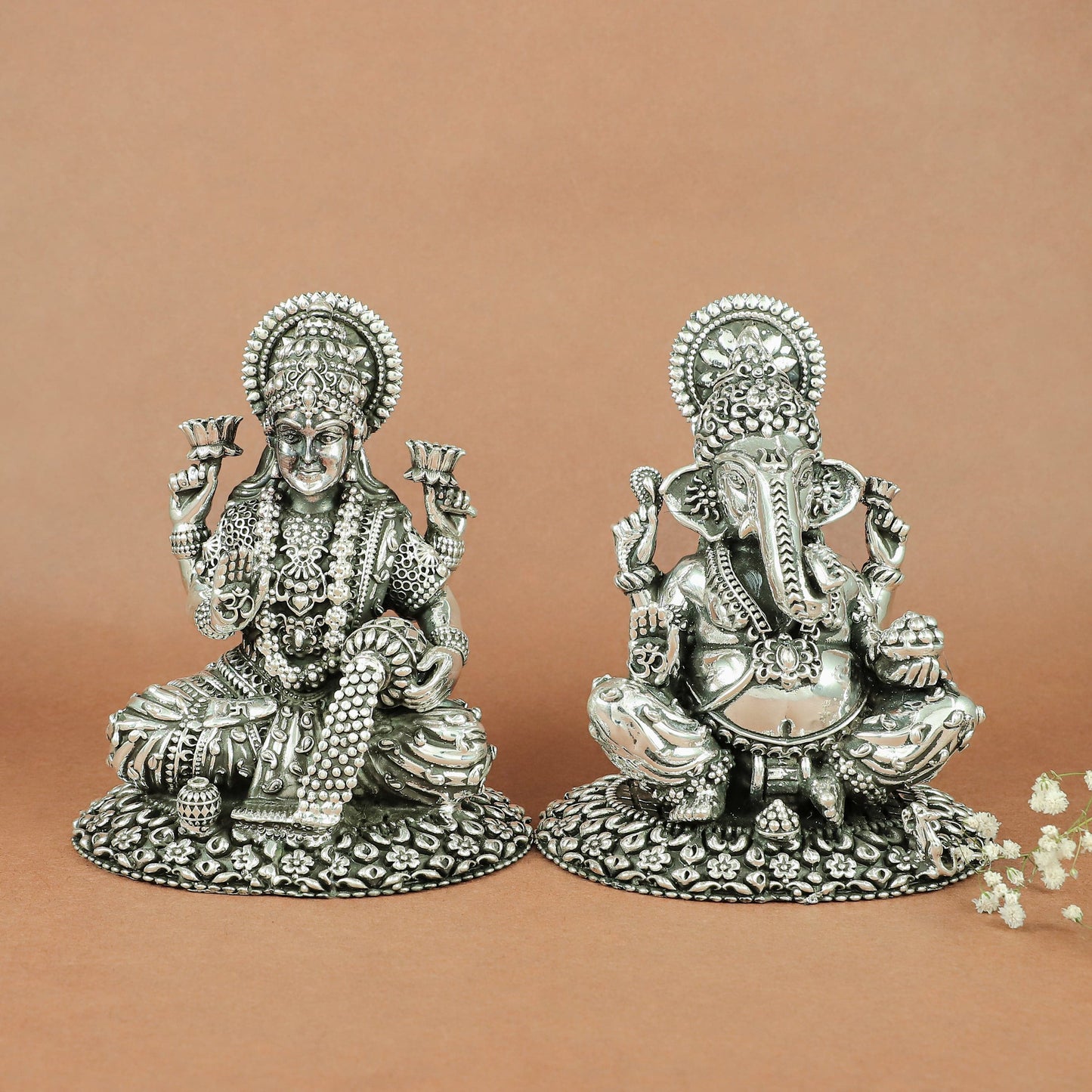 Ravishing Laxmi-Ganesha Silver Idol