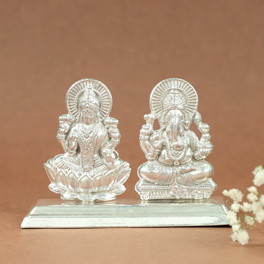 Beautiful Laxmi-Ganesha Silver Idol