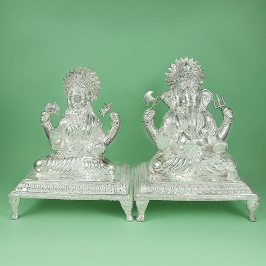 Jovial Laxmi-Ganesha Silver Idol