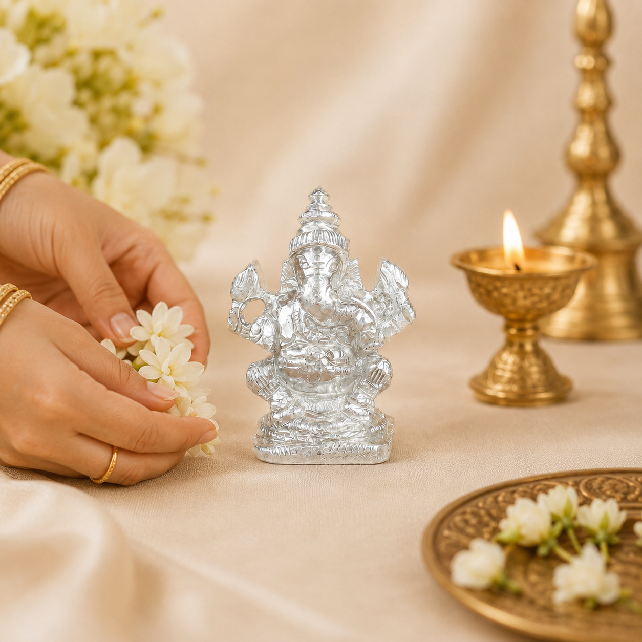 Gleaming Ganesha Silver Idol