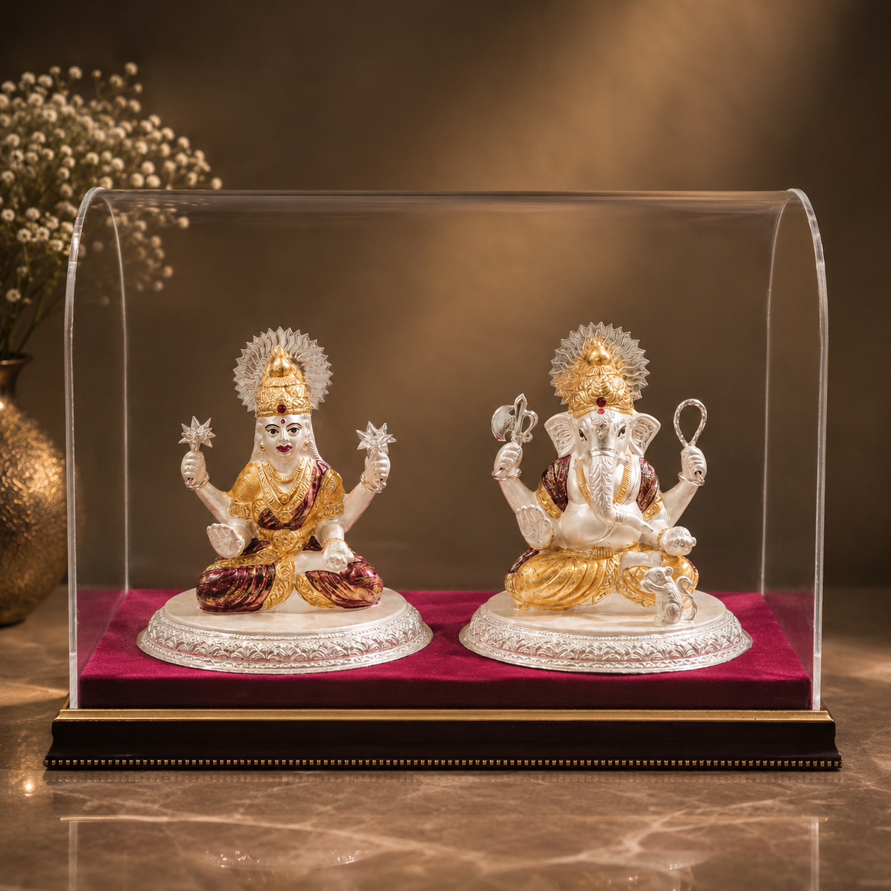 Dreamy Laxmi Ganesha Silver Idol