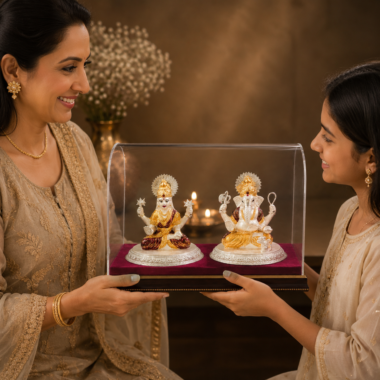 Dreamy Laxmi Ganesha Silver Idol