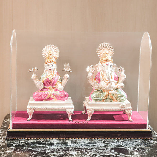 Beautiful Laxmi Ganesha Silver Idol