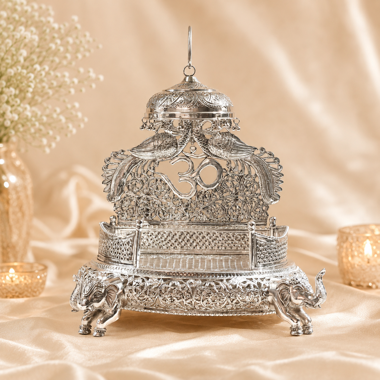 Regal Om Silver Singhasan