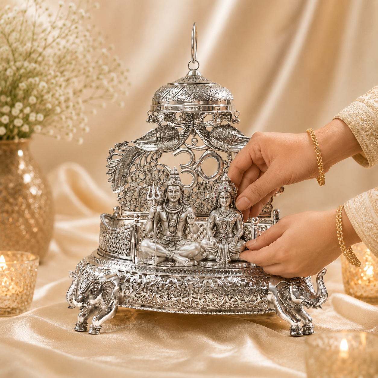 Regal Om Silver Singhasan